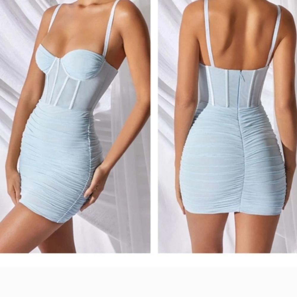 NWT Oh Polly Light Blue Corset Lace Mini Dress